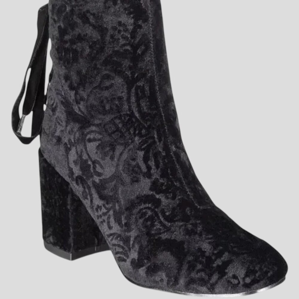 Esprit Saylor Black Brocade Lace Up Heeled Booties Size 9